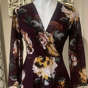 Ivanka Trump Burgundy Floral Long Sleeve Dress